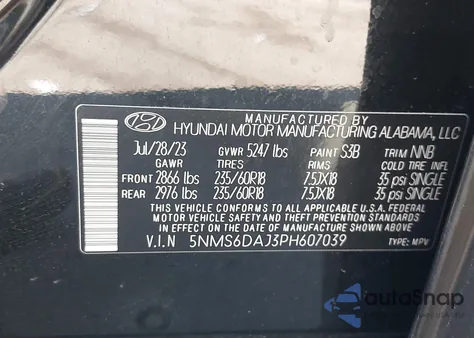 2023 Hyundai Santa Fe Xrt z USA, uszkodzony, nr VIN 5NMS6DAJ3PH607039